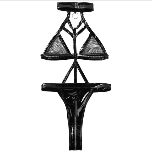 NEW Leather Body Suit Latex Lingerie Sexy Catsuit - Picture 9 of 12